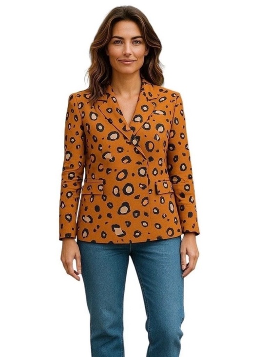 3.1 Phillip Lim Jackets & Blazers - 3.1 Phillip Lim Orange Leopard-Print Blazer with Blue and Cream Spots